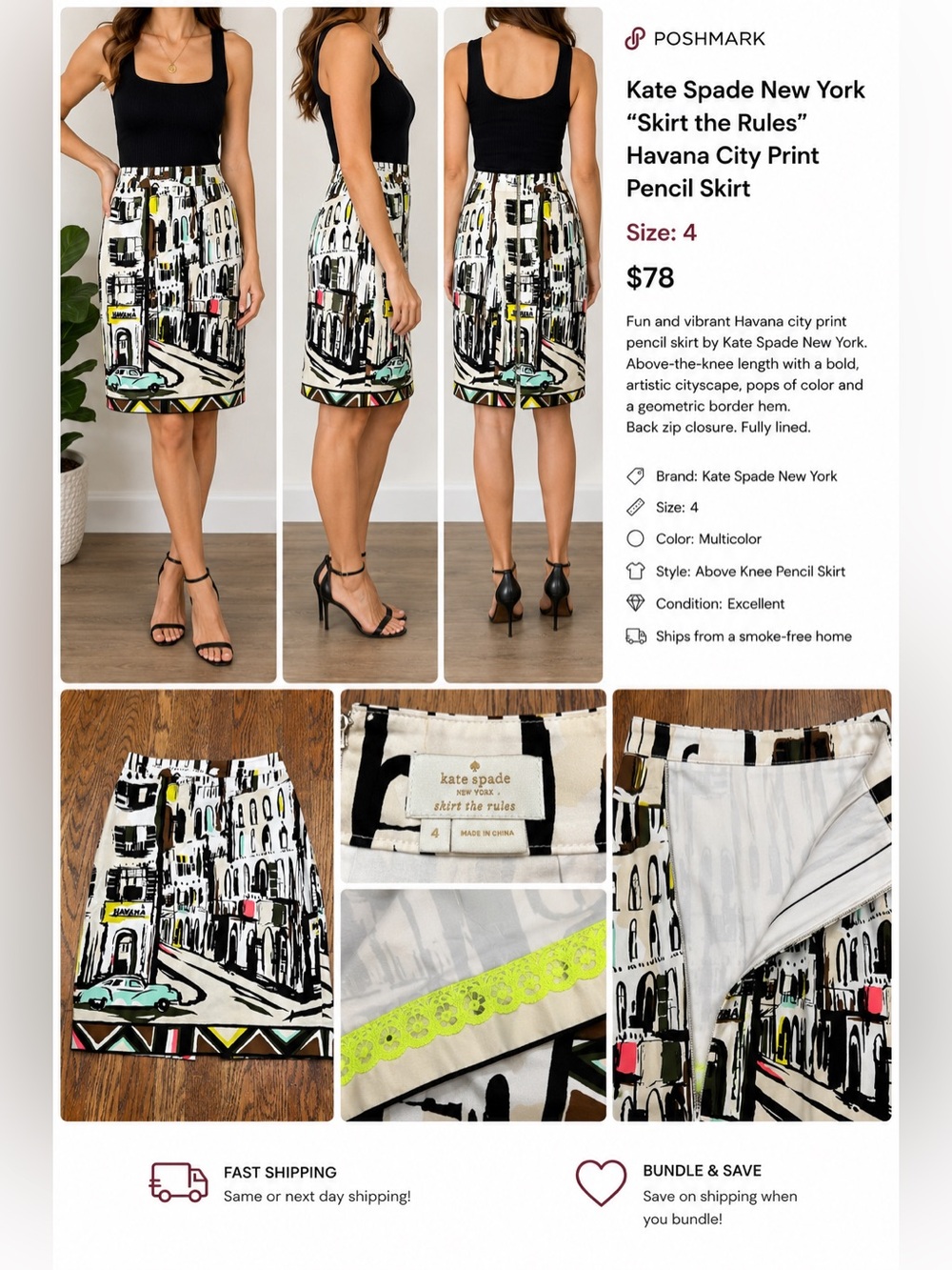 Kate Spade New York “Skirt the Rules” Havana City Print Pencil Skirt Size 4